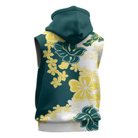 Yelow Teal Hibiscus Plumeria Floral Sleeveless Zip Hoodie - Polynesian Pride
