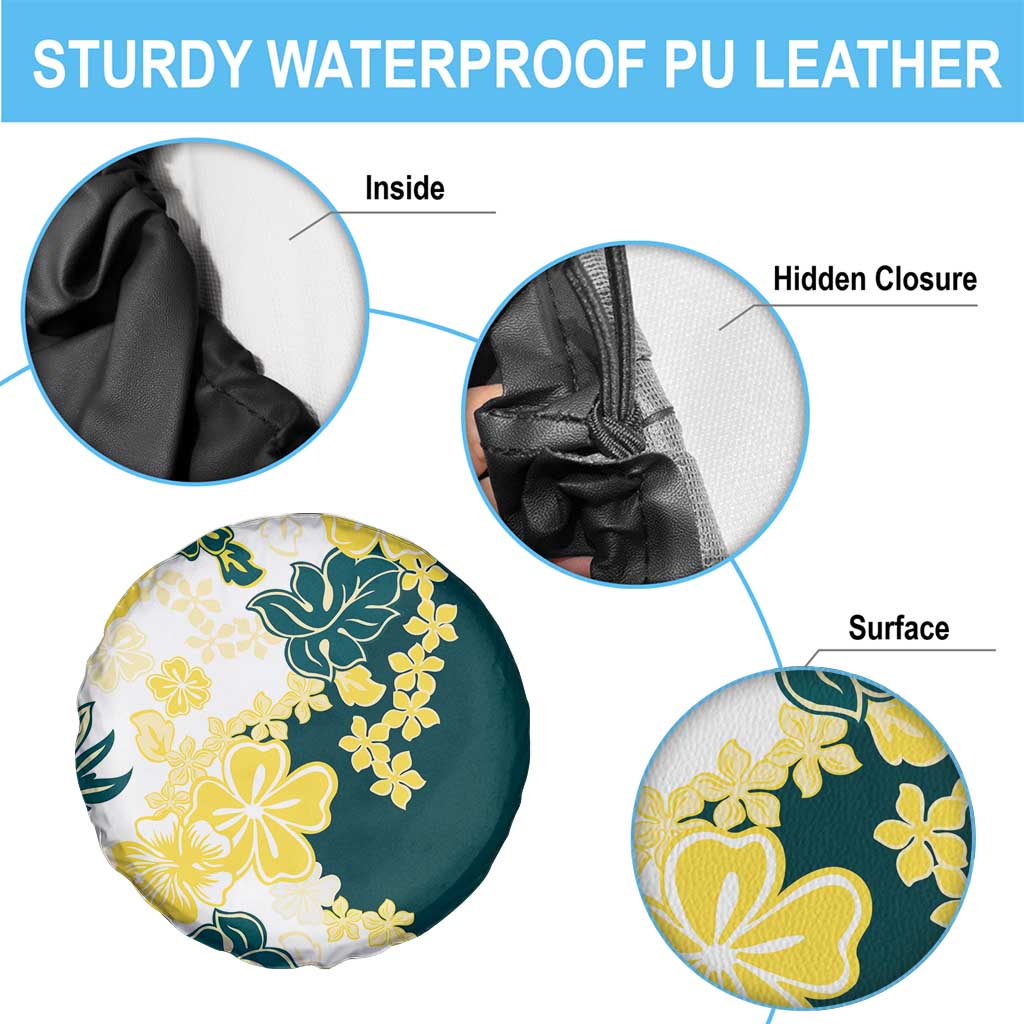 Yelow Teal Hibiscus Plumeria Floral Spare Tire Cover - Polynesian Pride