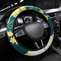 Yelow Teal Hibiscus Plumeria Floral Steering Wheel Cover LT01 Universal Fit Yellow - Polynesian Pride