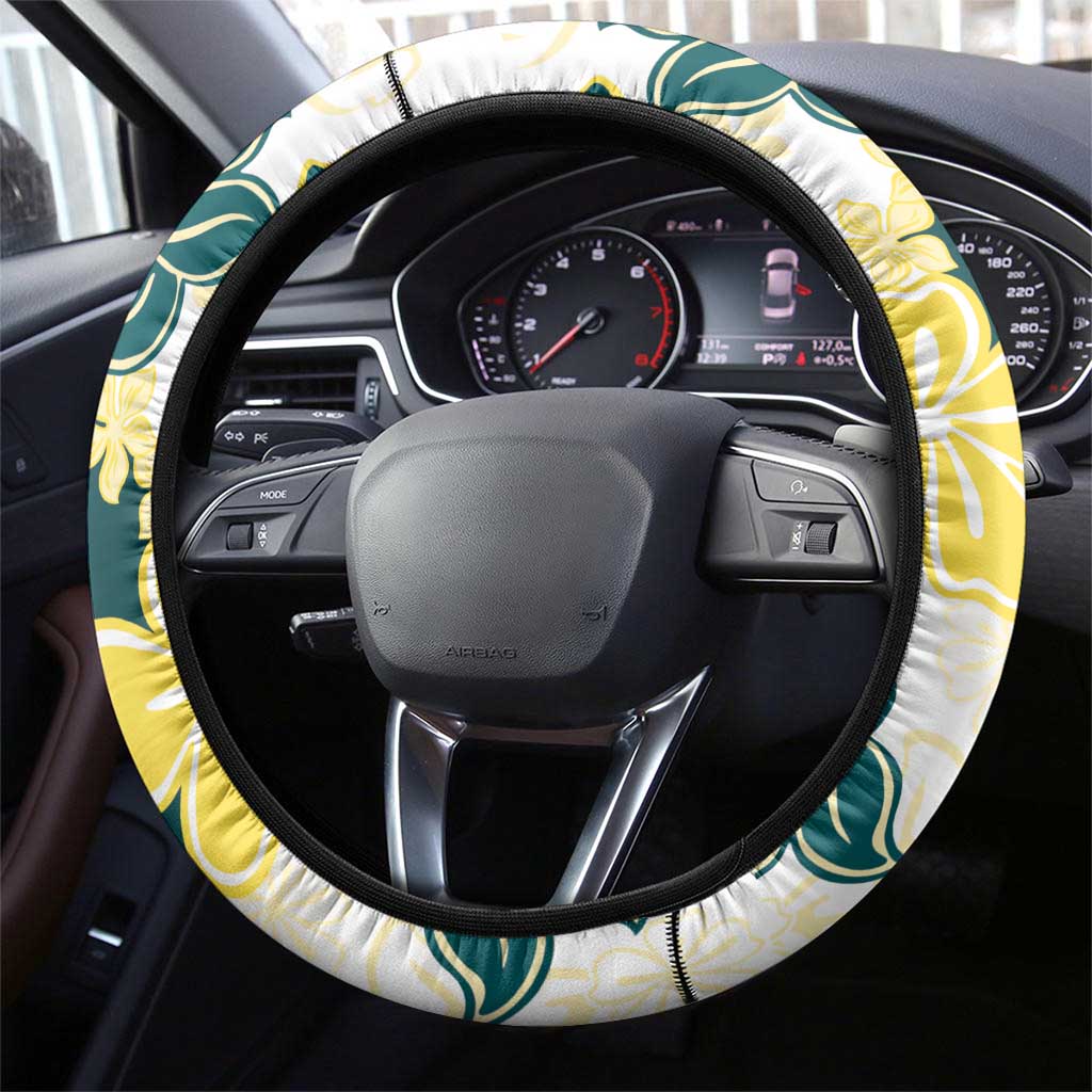 Yelow Teal Hibiscus Plumeria Floral Steering Wheel Cover LT01 - Polynesian Pride