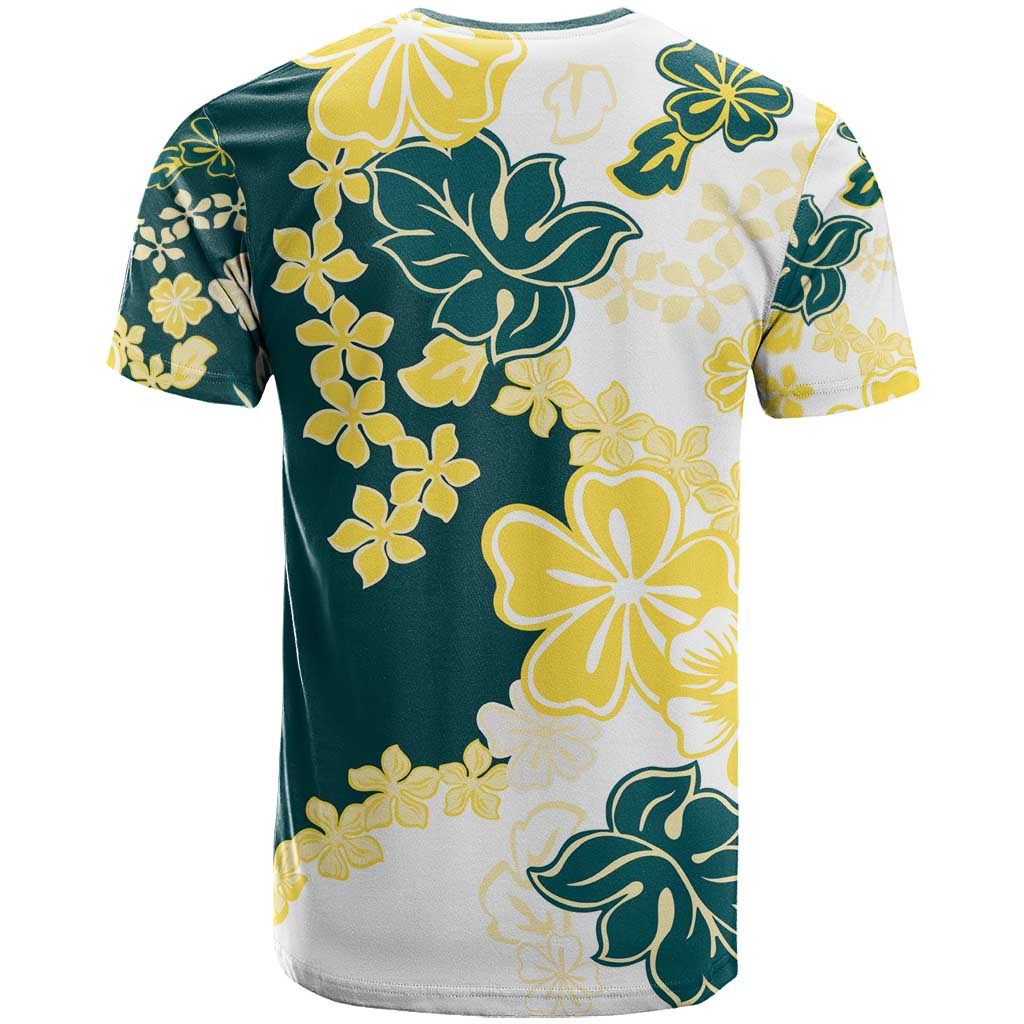 Yelow Teal Hibiscus Plumeria Floral T Shirt - Polynesian Pride