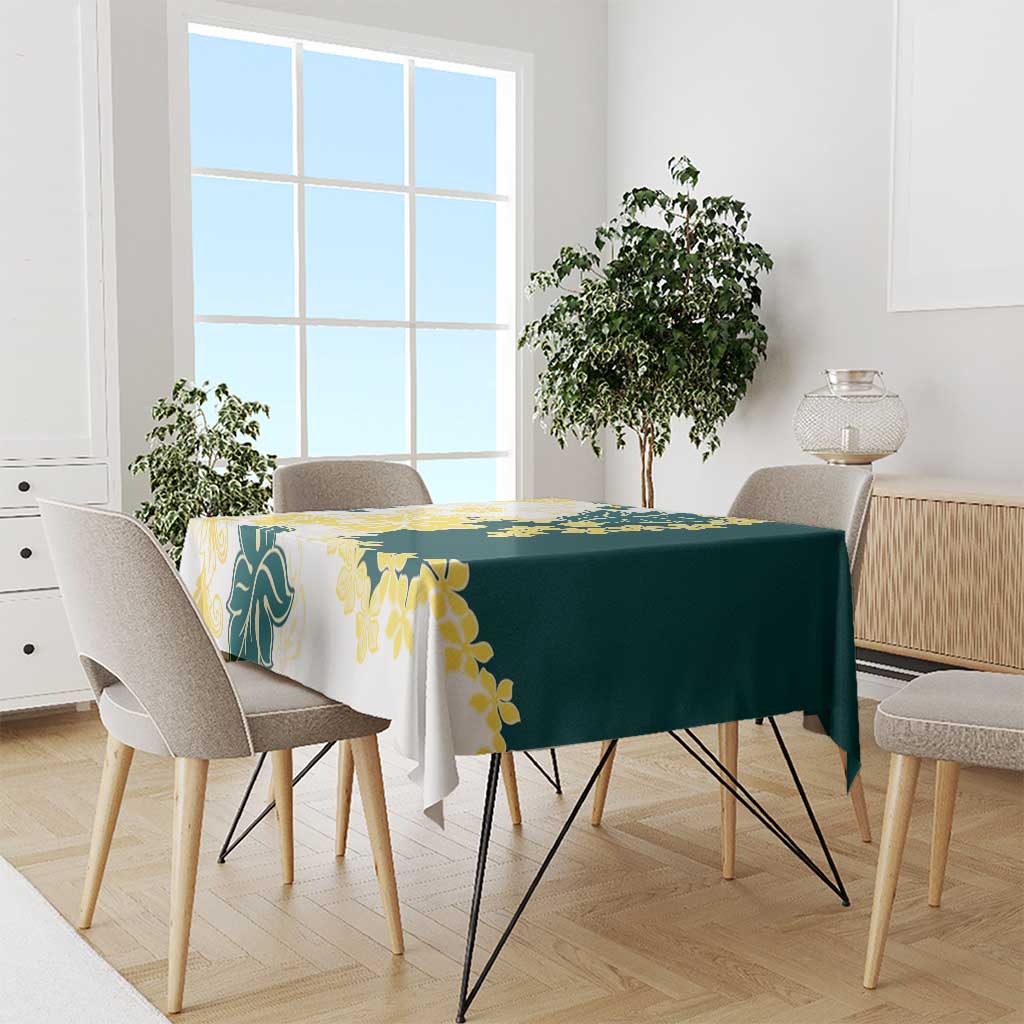 Yelow Teal Hibiscus Plumeria Floral Tablecloth LT01 - Polynesian Pride