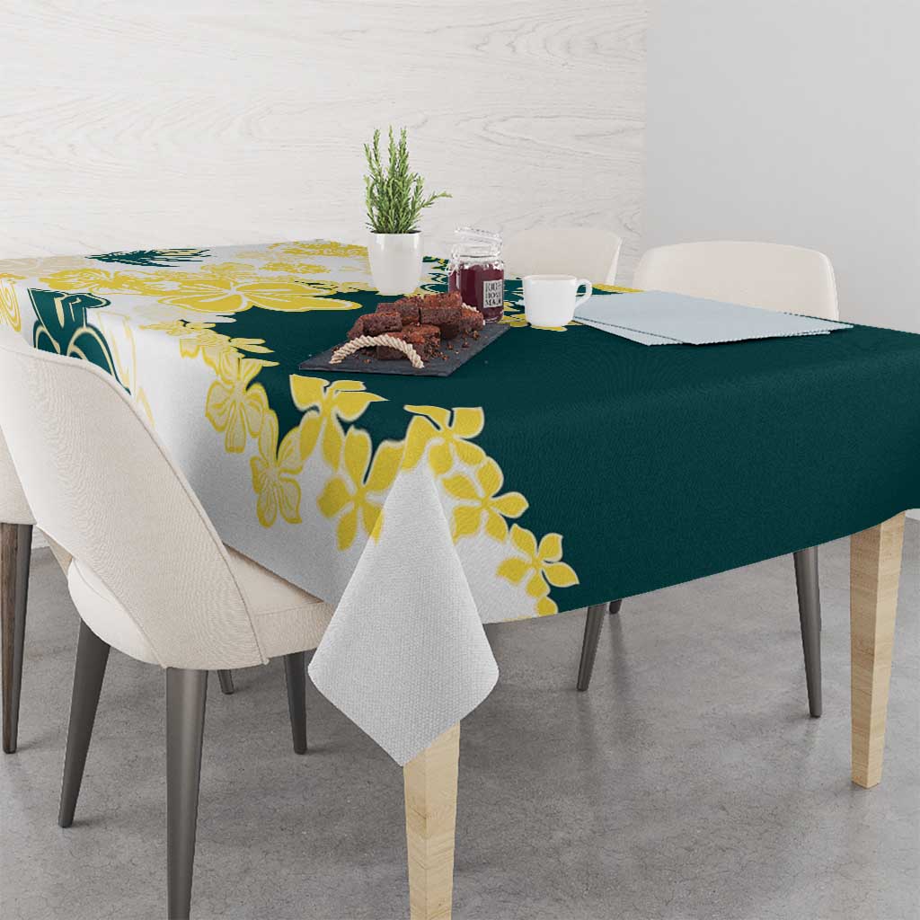 Yelow Teal Hibiscus Plumeria Floral Tablecloth LT01 - Polynesian Pride