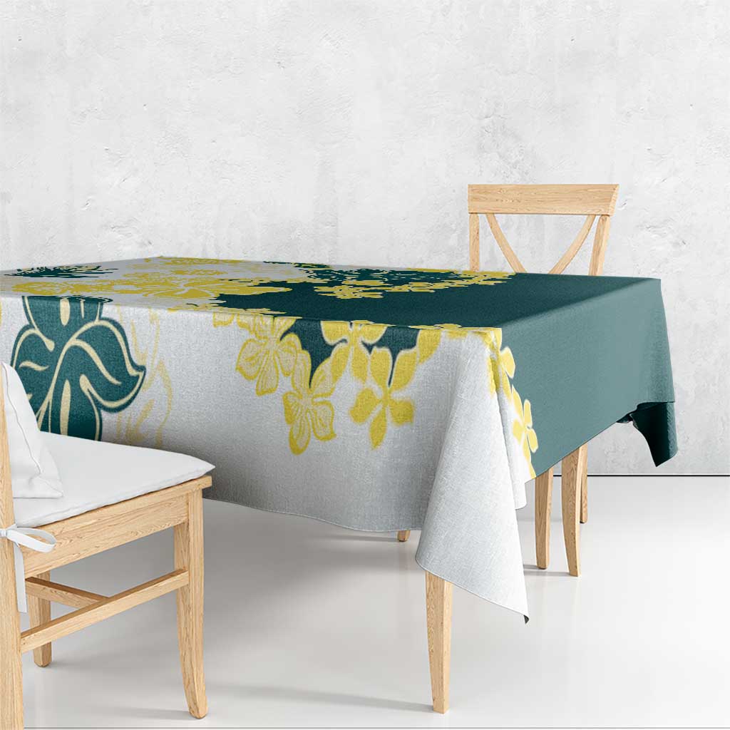 Yelow Teal Hibiscus Plumeria Floral Tablecloth LT01 - Polynesian Pride