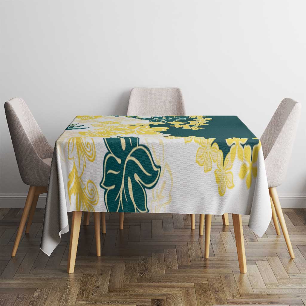 Yelow Teal Hibiscus Plumeria Floral Tablecloth LT01 - Polynesian Pride