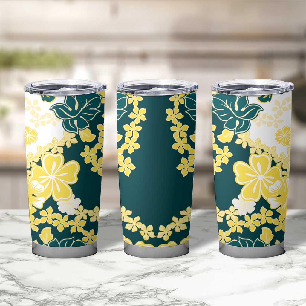 Yelow Teal Hibiscus Plumeria Floral Tumbler Cup - Polynesian Pride