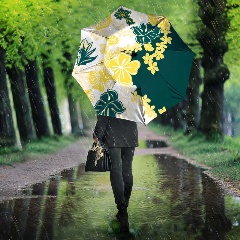 Yelow Teal Hibiscus Plumeria Floral Umbrella - Polynesian Pride