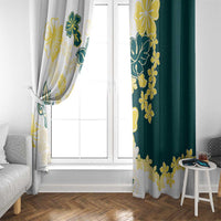 Yelow Teal Hibiscus Plumeria Floral Window Curtain - Polynesian Pride
