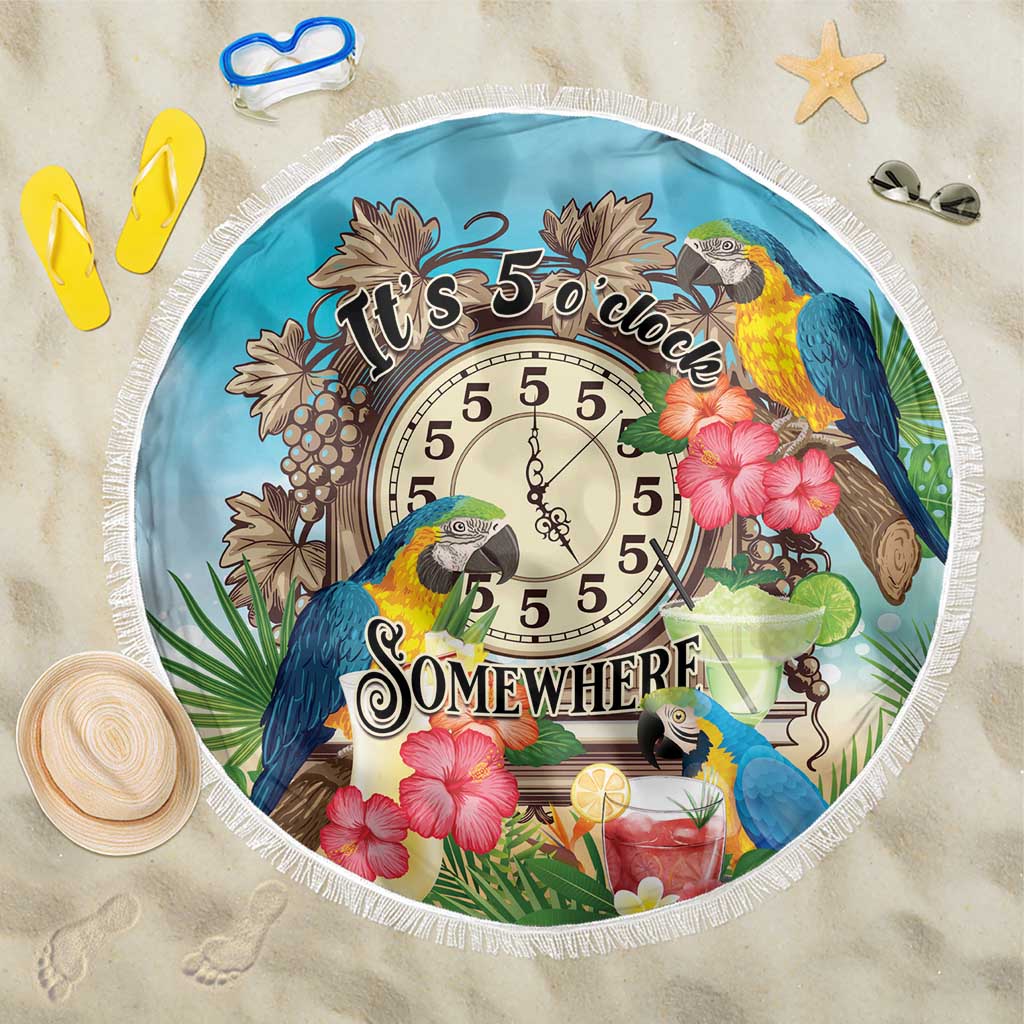 It's 5 o'clock Somewhere Beach Blanket Hawaiian Tropical Parrots LT01 One Size 150cm Blue - Polynesian Pride