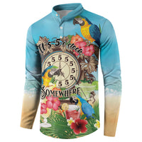 Personalized It's 5 o'clock Somewhere Button Sweatshirt Hawaiian Tropical Parrots - Polynesian Pride