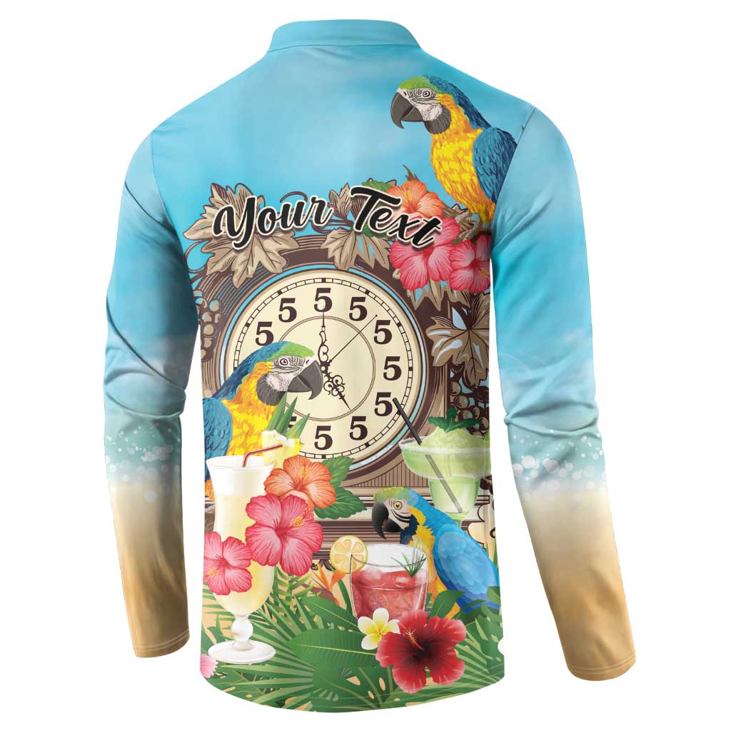 Personalized It's 5 o'clock Somewhere Button Sweatshirt Hawaiian Tropical Parrots - Polynesian Pride