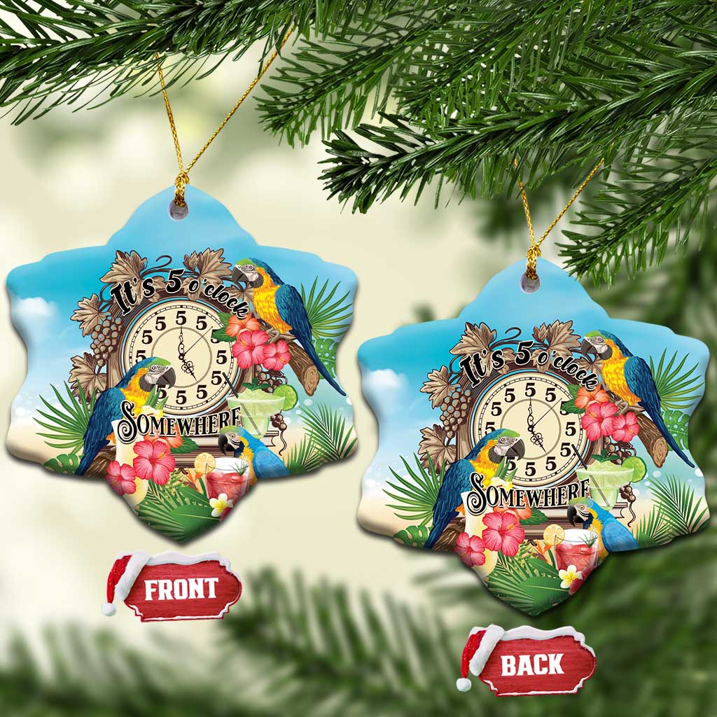 It's 5 o'clock Somewhere Ceramic Ornament Hawaiian Tropical Parrots - Polynesian Pride