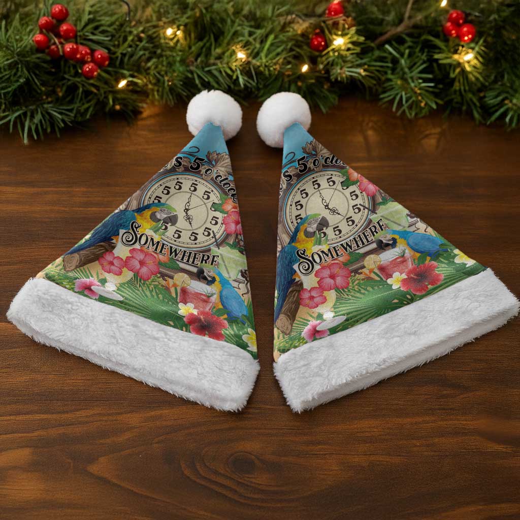 It's 5 o'clock Somewhere Christmas Santa Hat Hawaiian Tropical Parrots - Polynesian Pride