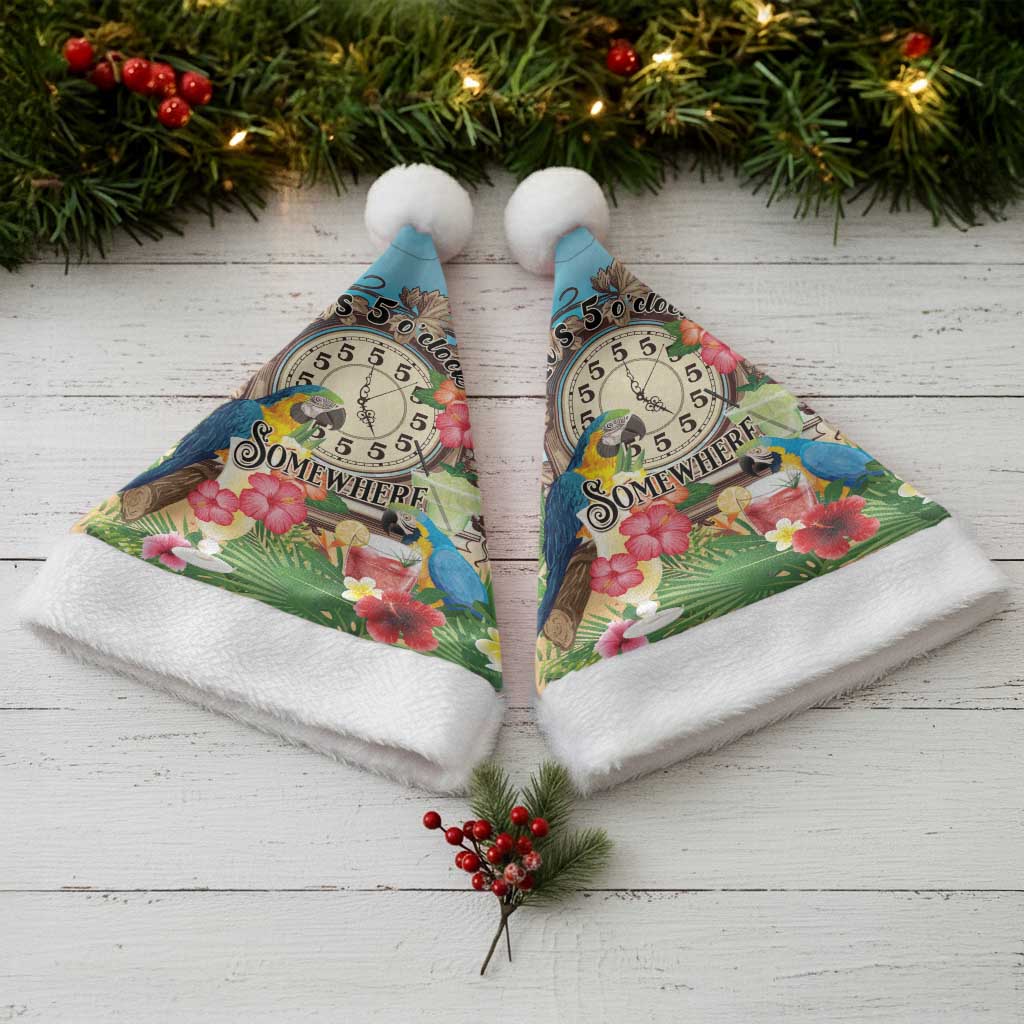 It's 5 o'clock Somewhere Christmas Santa Hat Hawaiian Tropical Parrots - Polynesian Pride