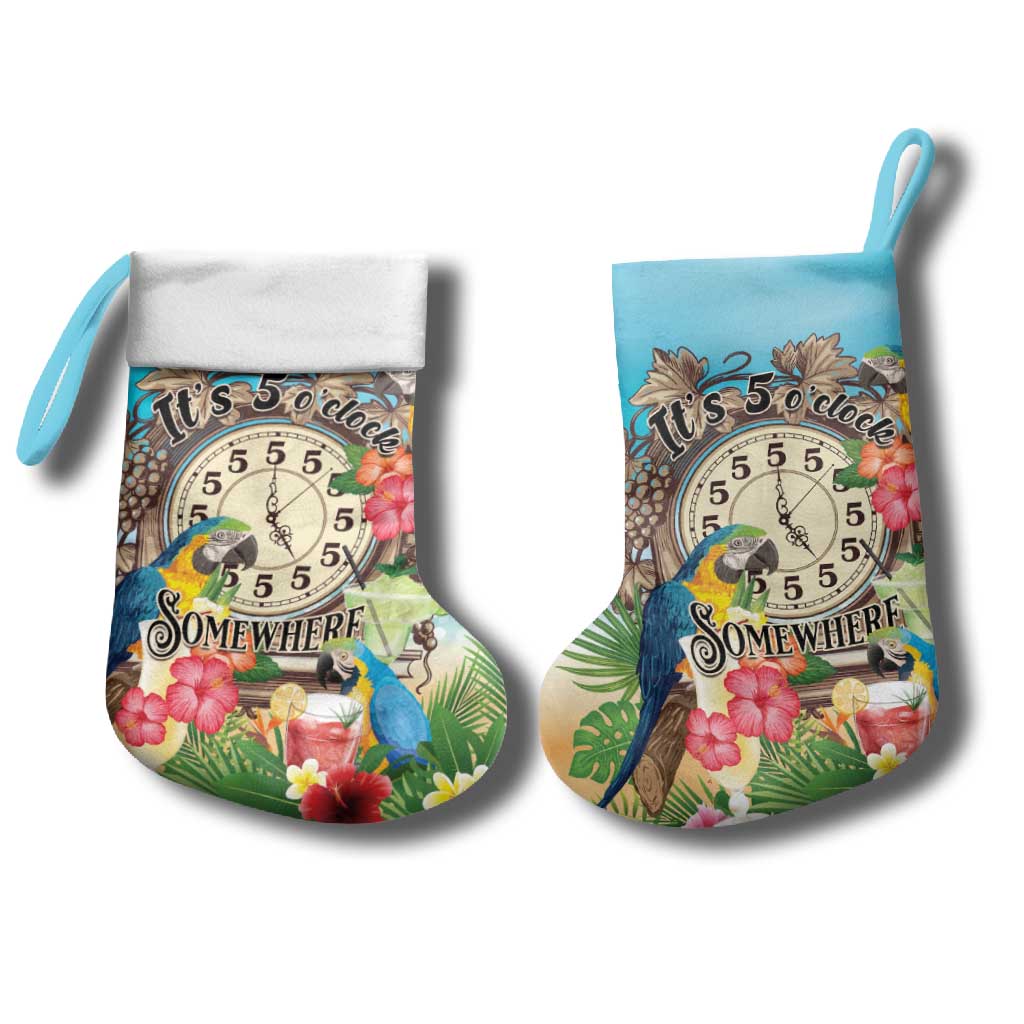 It's 5 o'clock Somewhere Christmas Stocking Hawaiian Tropical Parrots - Polynesian Pride