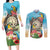 Personalized It's 5 o'clock Somewhere Couples Matching Long Sleeve Bodycon Dress and Long Sleeve Button Shirt Hawaiian Tropical Parrots - Polynesian Pride