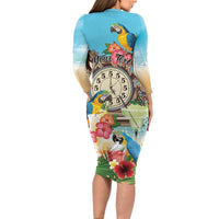 Personalized It's 5 o'clock Somewhere Family Matching Long Sleeve Bodycon Dress and Hawaiian Shirt Hawaiian Tropical Parrots - Polynesian Pride