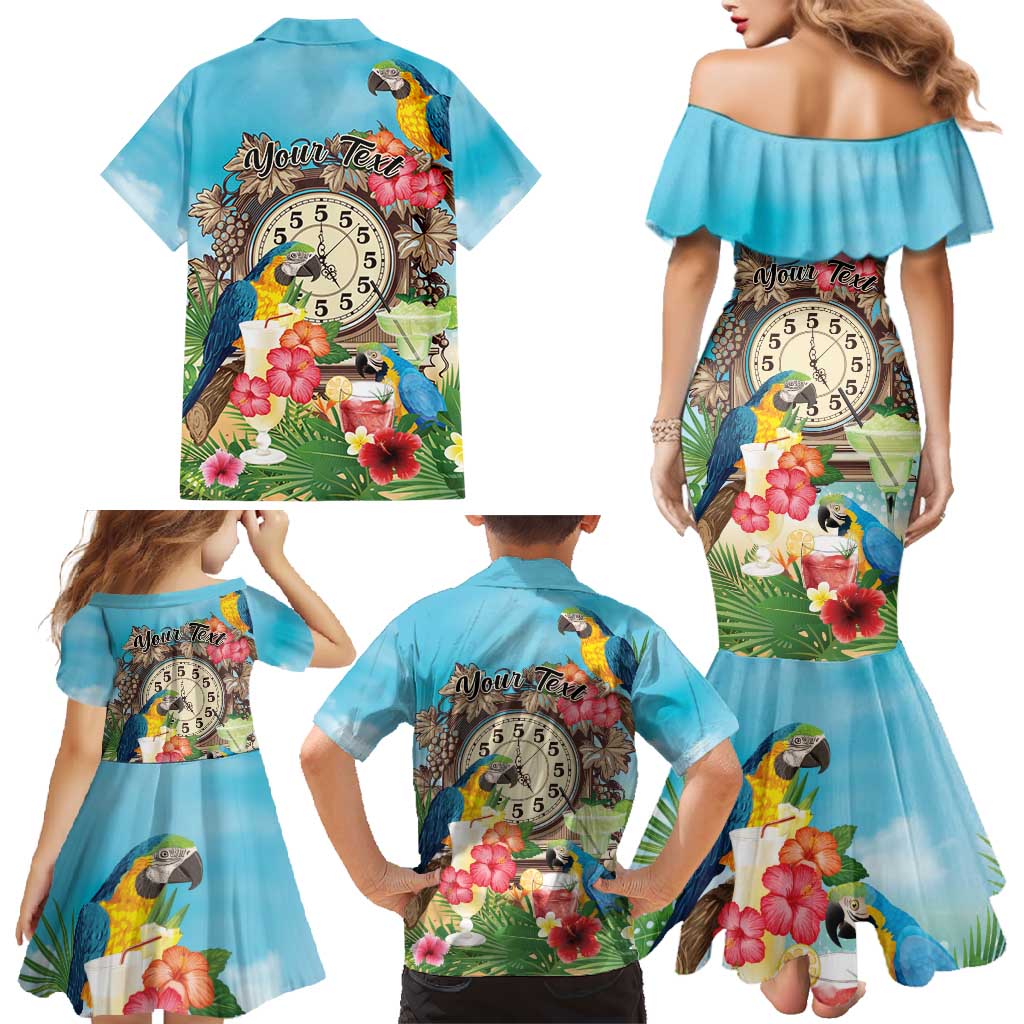 Personalized It's 5 o'clock Somewhere Family Matching Mermaid Dress and Hawaiian Shirt Hawaiian Tropical Parrots - Polynesian Pride