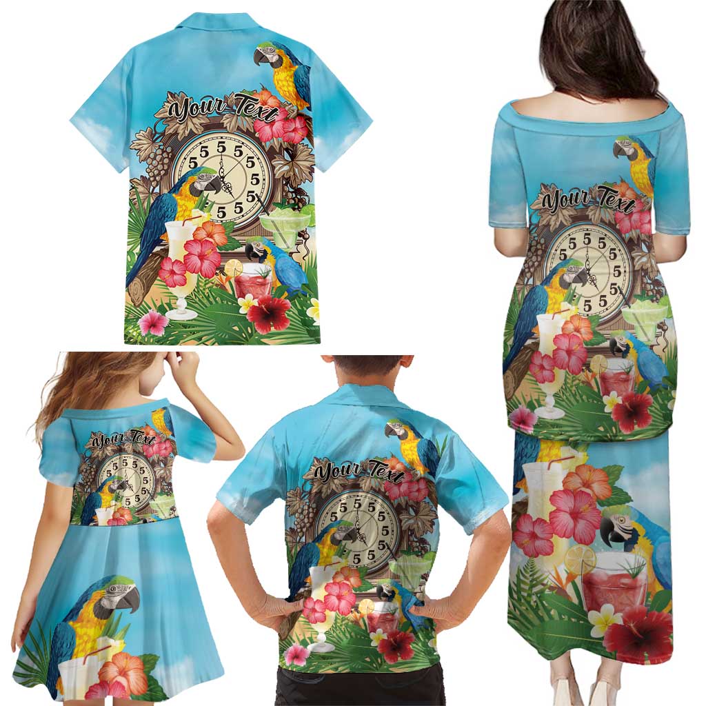 Personalized It's 5 o'clock Somewhere Family Matching Puletasi and Hawaiian Shirt Hawaiian Tropical Parrots LT01 - Polynesian Pride