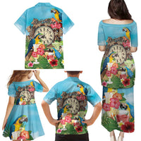 Personalized It's 5 o'clock Somewhere Family Matching Puletasi and Hawaiian Shirt Hawaiian Tropical Parrots LT01 - Polynesian Pride