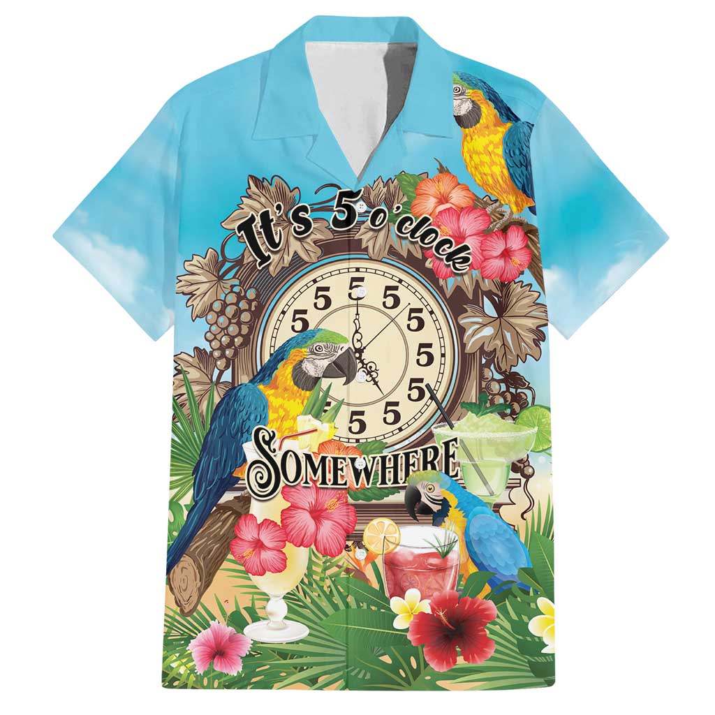 Personalized It's 5 o'clock Somewhere Family Matching Puletasi and Hawaiian Shirt Hawaiian Tropical Parrots LT01 Dad's Shirt - Short Sleeve Blue - Polynesian Pride