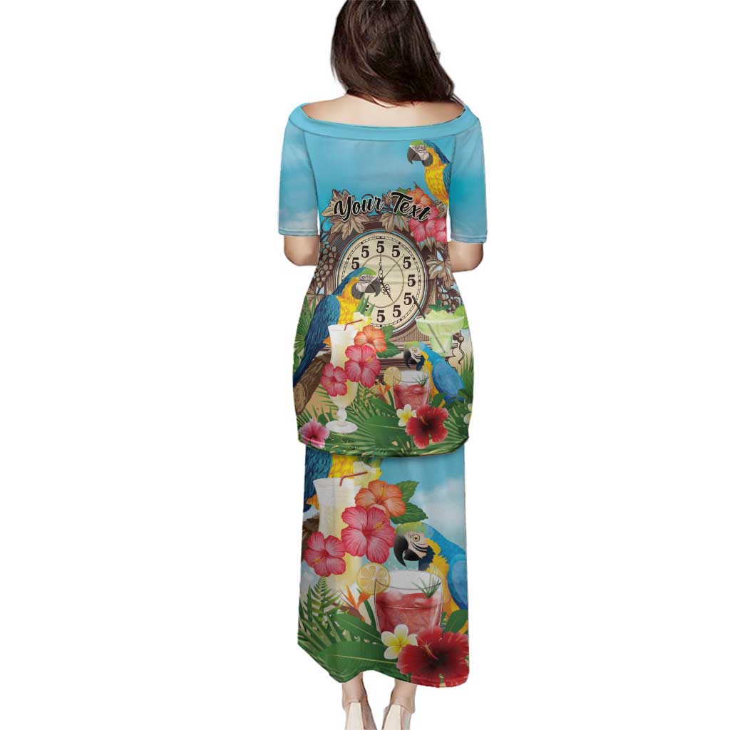 Personalized It's 5 o'clock Somewhere Family Matching Puletasi and Hawaiian Shirt Hawaiian Tropical Parrots LT01 - Polynesian Pride