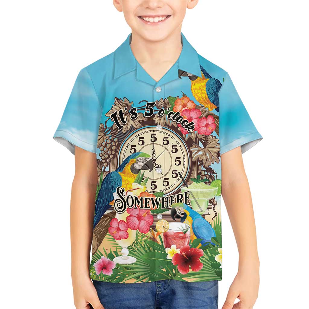 Personalized It's 5 o'clock Somewhere Family Matching Puletasi and Hawaiian Shirt Hawaiian Tropical Parrots LT01 Son's Shirt Blue - Polynesian Pride