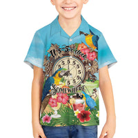 Personalized It's 5 o'clock Somewhere Family Matching Puletasi and Hawaiian Shirt Hawaiian Tropical Parrots LT01 Son's Shirt Blue - Polynesian Pride