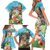 Personalized It's 5 o'clock Somewhere Family Matching Short Sleeve Bodycon Dress and Hawaiian Shirt Hawaiian Tropical Parrots - Polynesian Pride