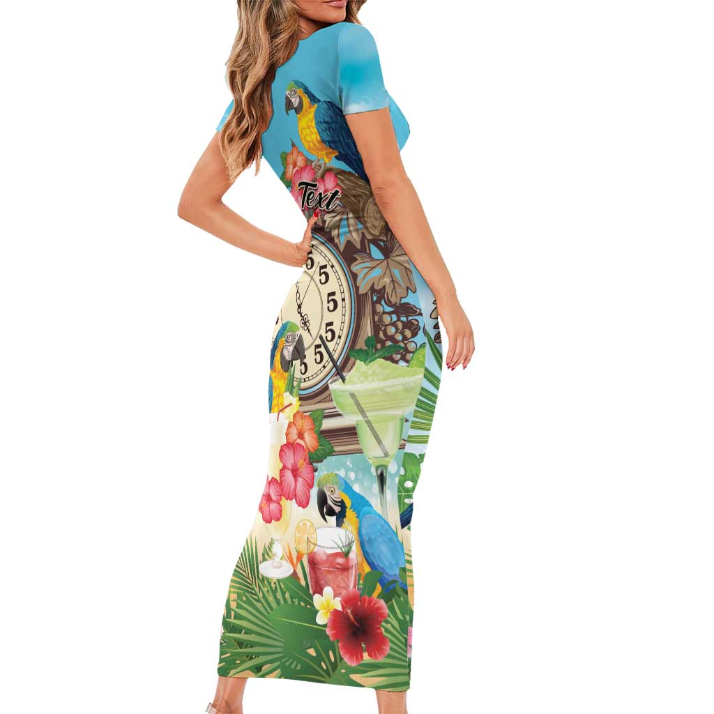 Personalized It's 5 o'clock Somewhere Family Matching Short Sleeve Bodycon Dress and Hawaiian Shirt Hawaiian Tropical Parrots - Polynesian Pride