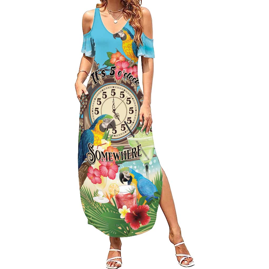 Personalized It's 5 o'clock Somewhere Family Matching Summer Maxi Dress and Hawaiian Shirt Hawaiian Tropical Parrots - Polynesian Pride