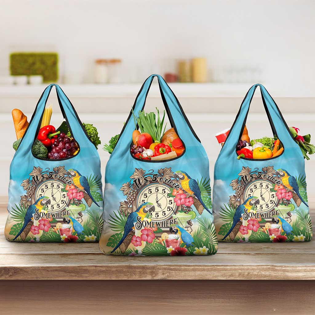 It's 5 o'clock Somewhere Grocery Bag Hawaiian Tropical Parrots LT01 3-pack One Size Blue - Polynesian Pride