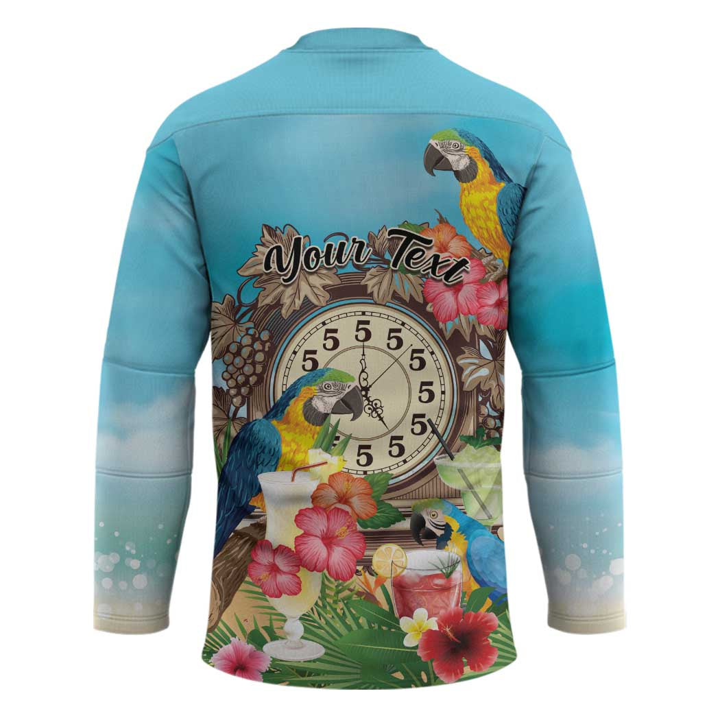 Personalized It's 5 o'clock Somewhere Hockey Jersey Hawaiian Tropical Parrots - Polynesian Pride