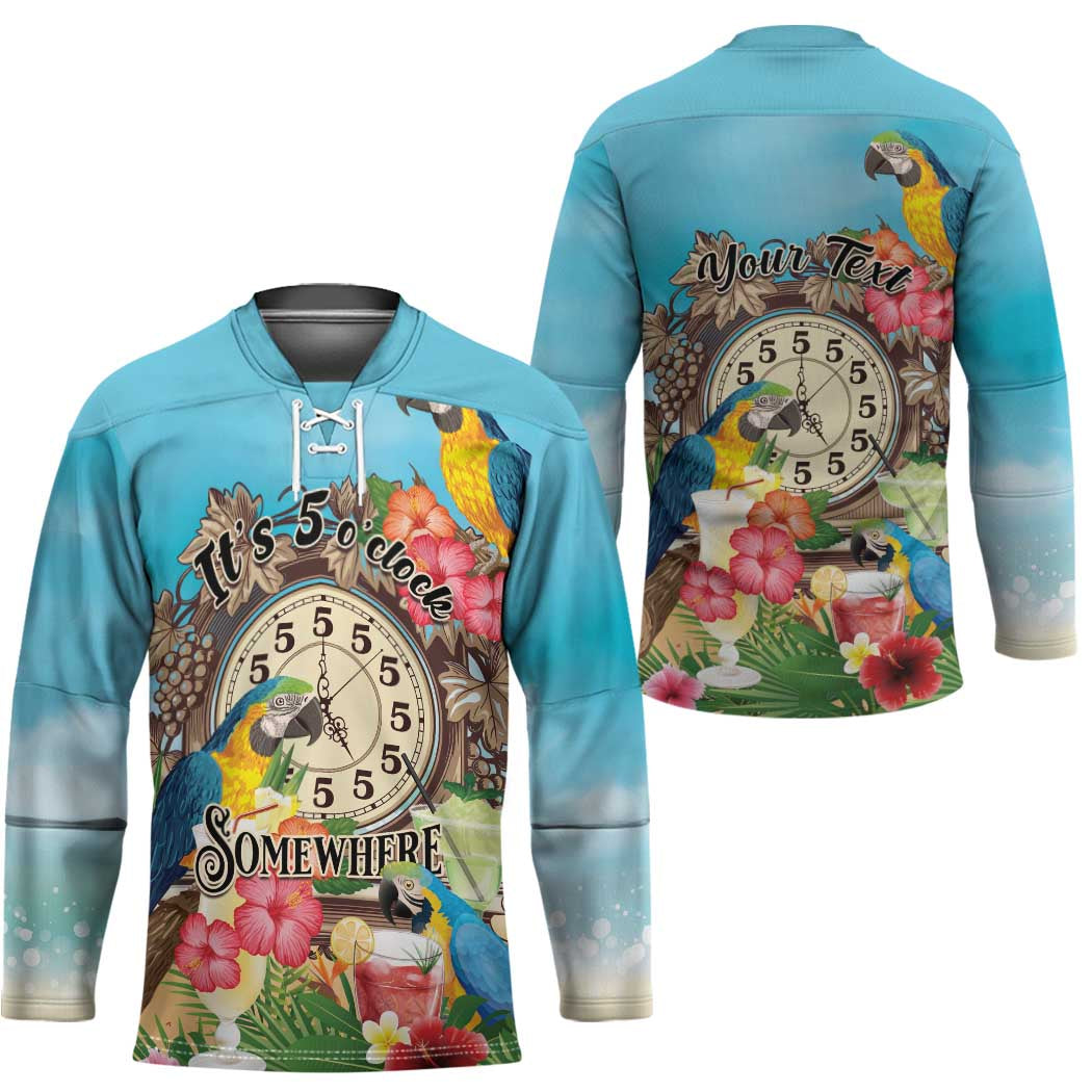 Personalized It's 5 o'clock Somewhere Hockey Jersey Hawaiian Tropical Parrots - Polynesian Pride