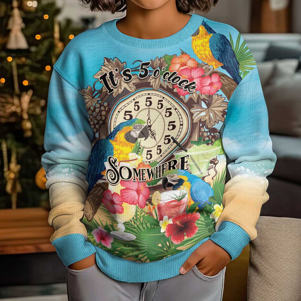 It's 5 o'clock Somewhere Kid Ugly Christmas Sweater Hawaiian Tropical Parrots LT01 - Polynesian Pride