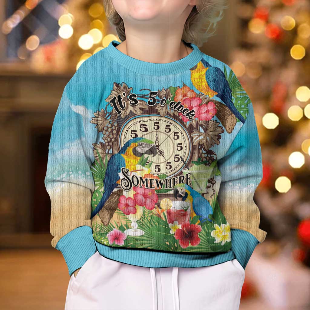 It's 5 o'clock Somewhere Kid Ugly Christmas Sweater Hawaiian Tropical Parrots LT01 - Polynesian Pride