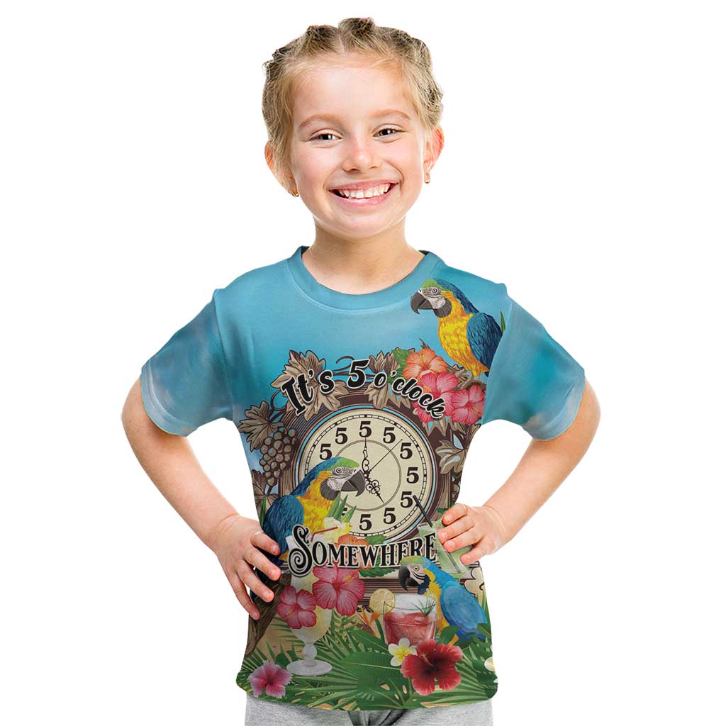 Personalized It's 5 o'clock Somewhere Kid T Shirt Hawaiian Tropical Parrots - Polynesian Pride