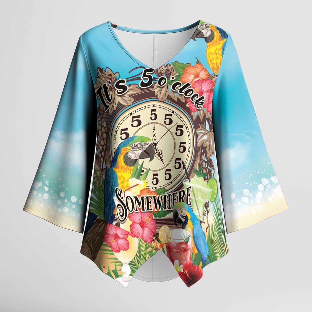 Personalized It's 5 o'clock Somewhere Kimono Sleeve Blouse Hawaiian Tropical Parrots - Polynesian Pride