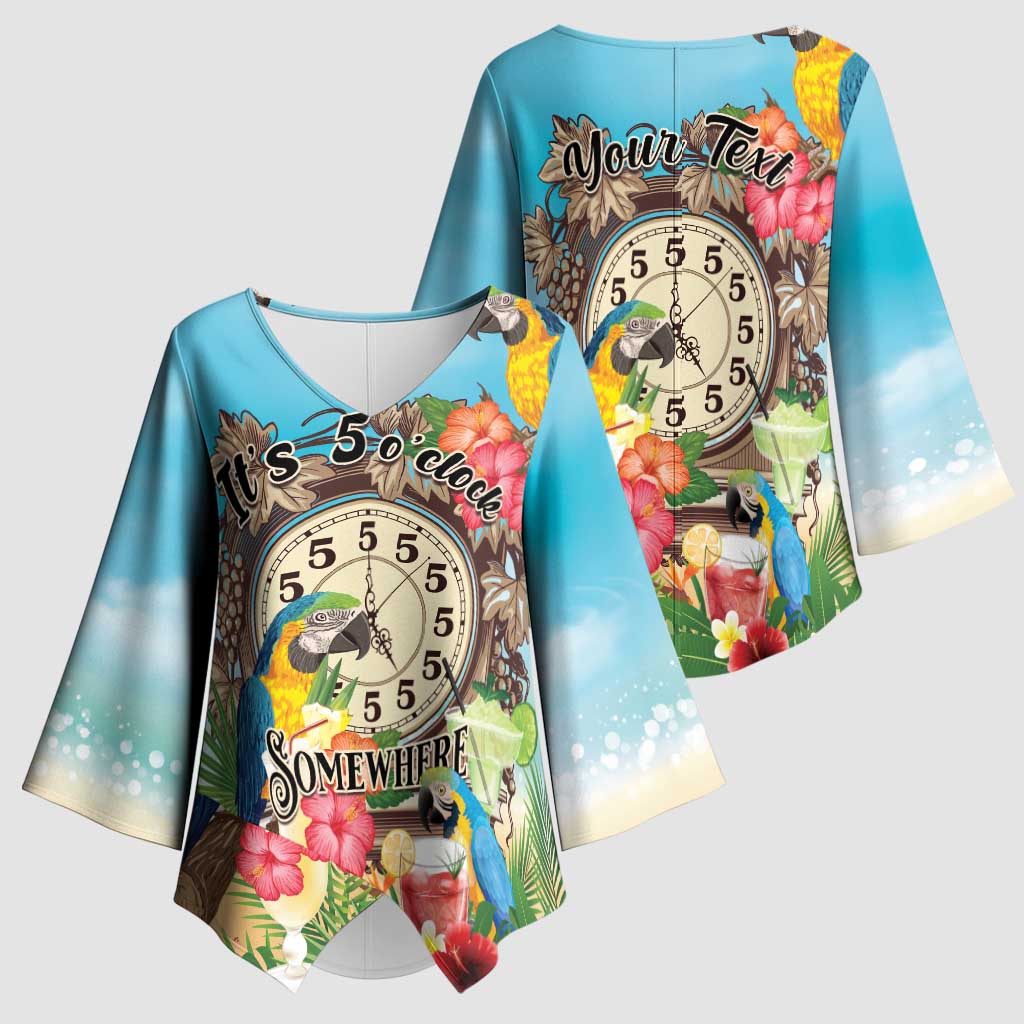 Personalized It's 5 o'clock Somewhere Kimono Sleeve Blouse Hawaiian Tropical Parrots - Polynesian Pride