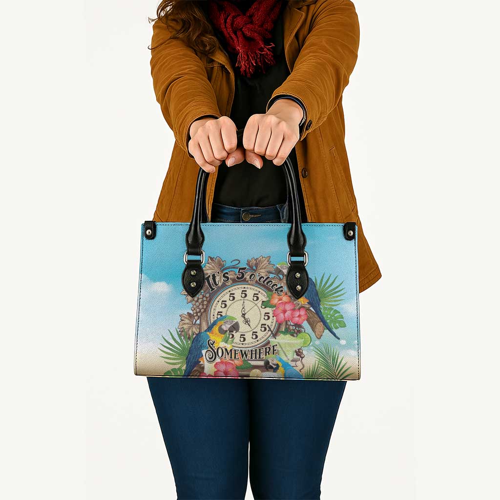 It's 5 o'clock Somewhere Leather Bag Hawaiian Tropical Parrots - Polynesian Pride
