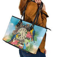 It's 5 o'clock Somewhere Leather Tote Bag Hawaiian Tropical Parrots - Polynesian Pride