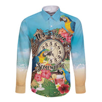 Personalized It's 5 o'clock Somewhere Long Sleeve Button Shirt Hawaiian Tropical Parrots - Polynesian Pride