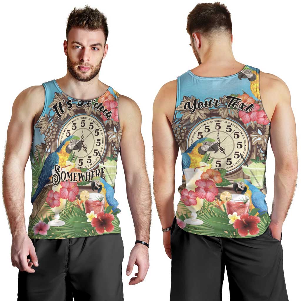 Personalized It's 5 o'clock Somewhere Men Tank Top Hawaiian Tropical Parrots - Polynesian Pride