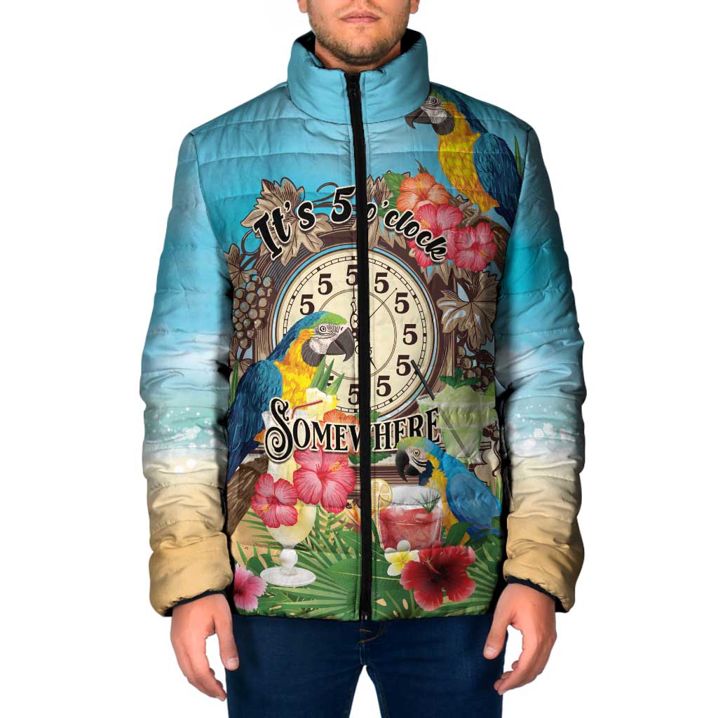 Personalized It's 5 o'clock Somewhere Padded Jacket Hawaiian Tropical Parrots - Polynesian Pride