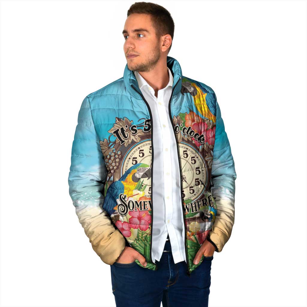 Personalized It's 5 o'clock Somewhere Padded Jacket Hawaiian Tropical Parrots - Polynesian Pride