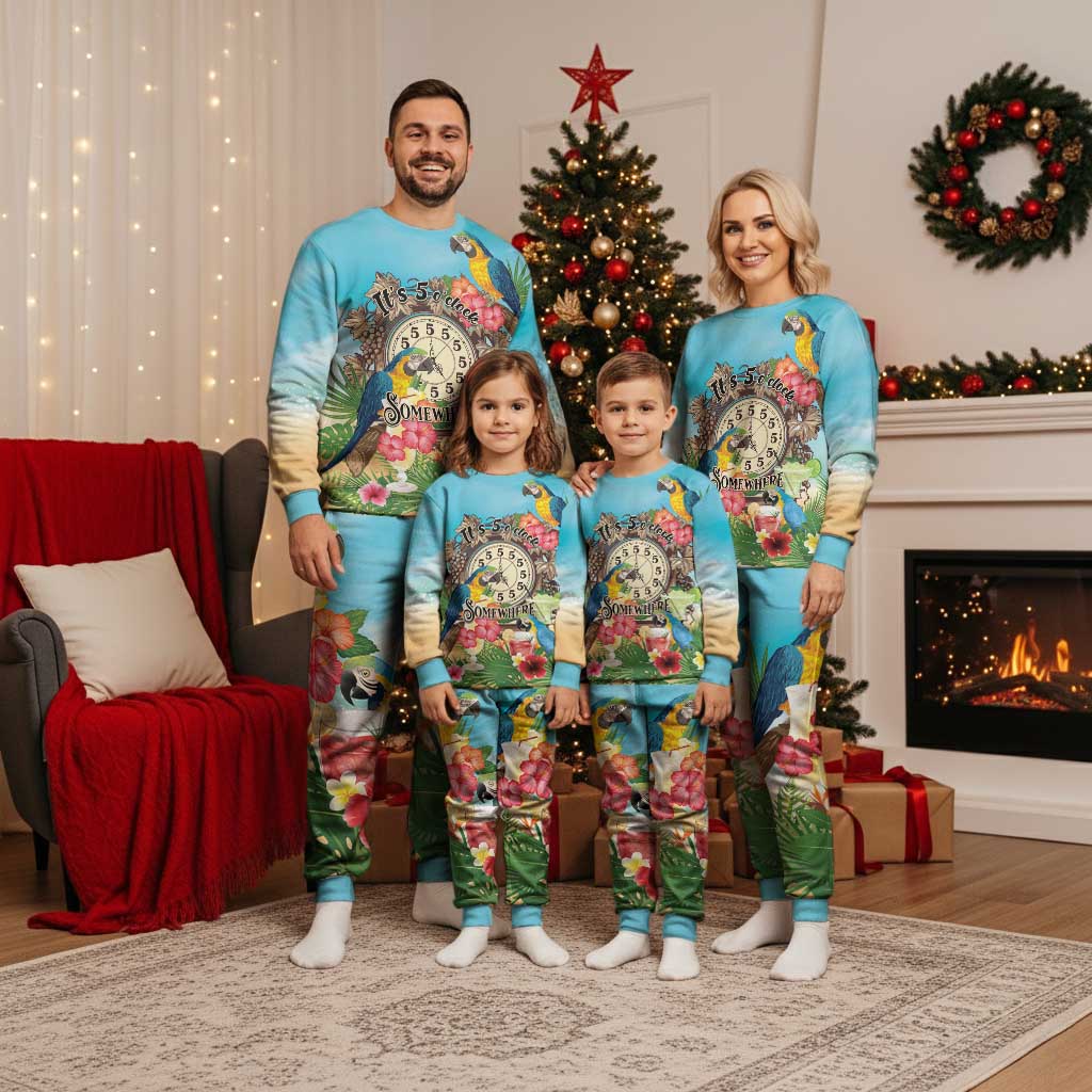 It's 5 o'clock Somewhere Christmas Pajama Set Hawaiian Tropical Parrots - Polynesian Pride