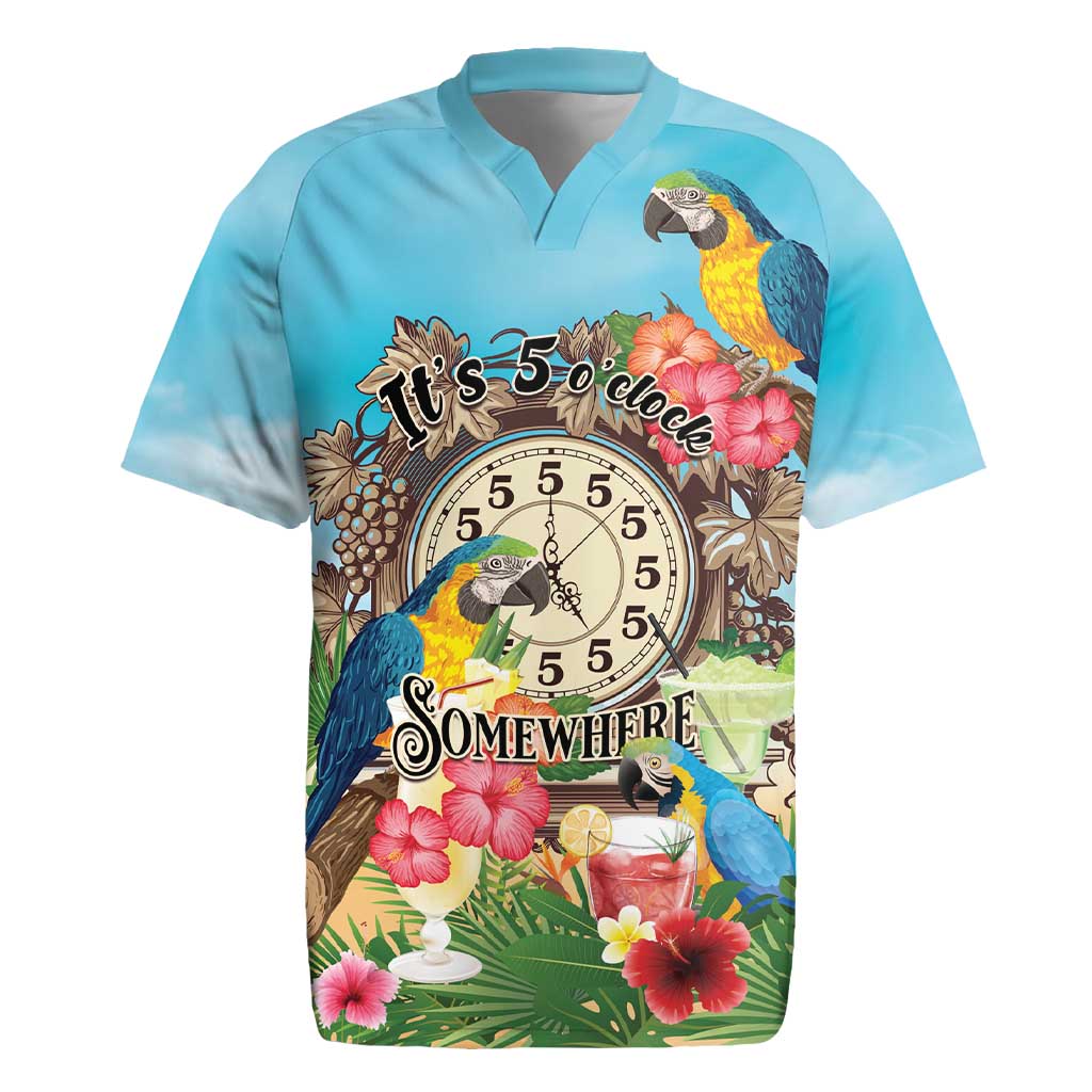 Personalized It's 5 o'clock Somewhere Rugby Jersey Hawaiian Tropical Parrots - Polynesian Pride