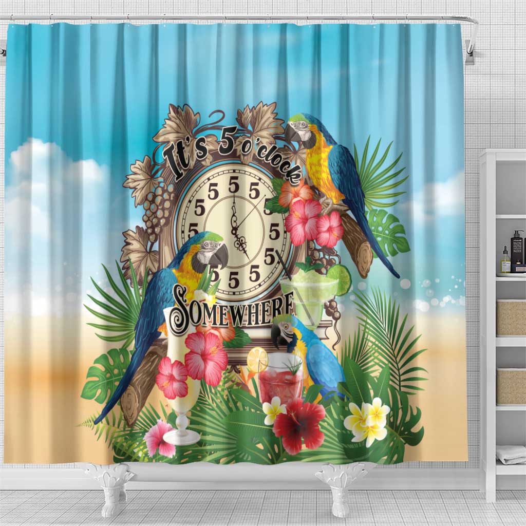 It's 5 o'clock Somewhere Shower Curtain Hawaiian Tropical Parrots - Polynesian Pride