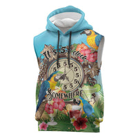 Personalized It's 5 o'clock Somewhere Sleeveless Hoodie Hawaiian Tropical Parrots - Polynesian Pride