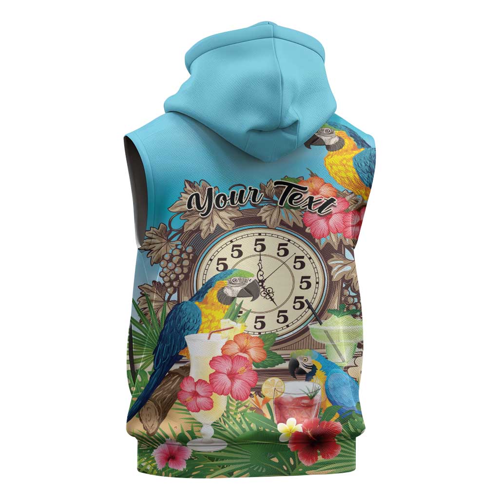 Personalized It's 5 o'clock Somewhere Sleeveless Hoodie Hawaiian Tropical Parrots - Polynesian Pride